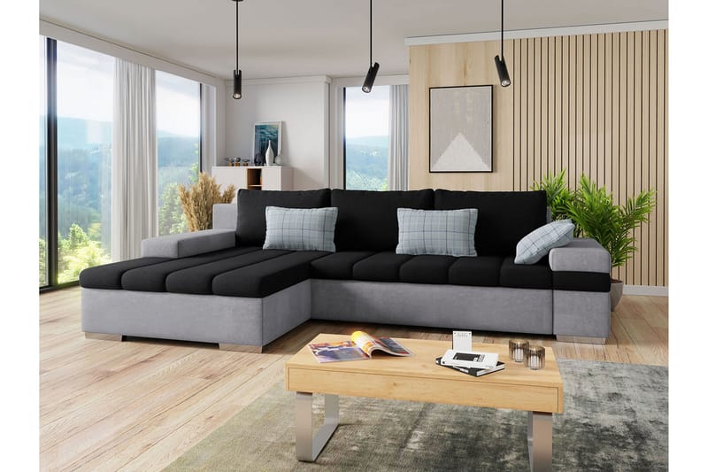 Bäddsoffa m. Divan Consuelo 3-sits L-formad - Svart/Grå - Möbler - Soffa - Bäddsoffa - Bäddsoffa divan