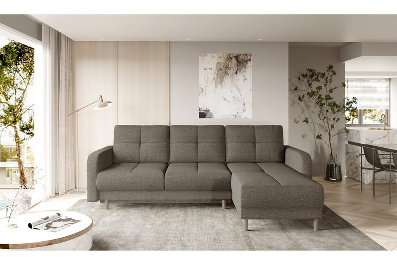 Bäddsoffa m. Divan Hatwall med Förvaring 3-sits - Mörkbeige - Bäddsoffa divan