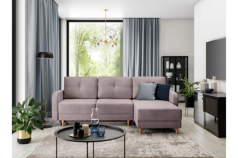 Bäddsoffa m. Divan Hatwall med Förvaring 3-sits - Rosa - Bäddsoffa divan