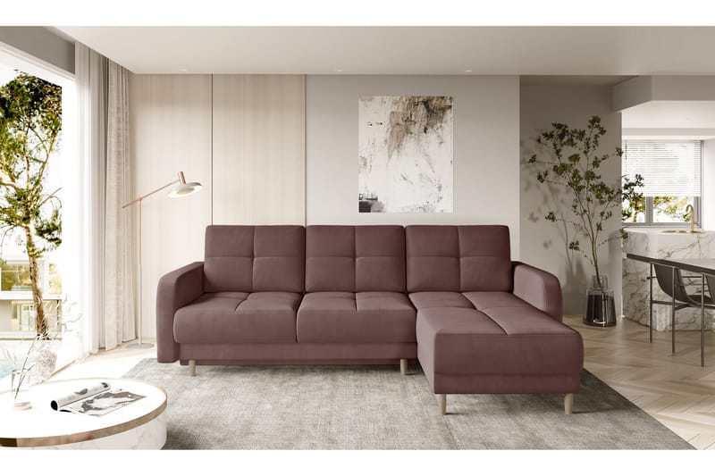 Bäddsoffa m. Divan Hatwall med Förvaring 3-sits - Rosa - Bäddsoffa divan