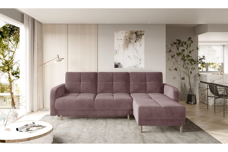 Bäddsoffa m. Divan Hatwall med Förvaring 3-sits - Rosa - Bäddsoffa divan