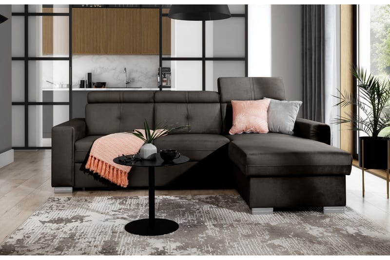 Bäddsoffa m. Divan Hazara med Förvaring 3-sits - Mörkbrun - Möbler - Soffa - Bäddsoffa - Bäddsoffa divan