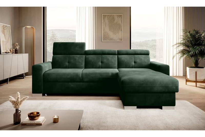Bäddsoffa m. Divan Hazara med Förvaring 3-sits - Mörkgrön - Möbler - Soffa - Bäddsoffa - Bäddsoffa divan