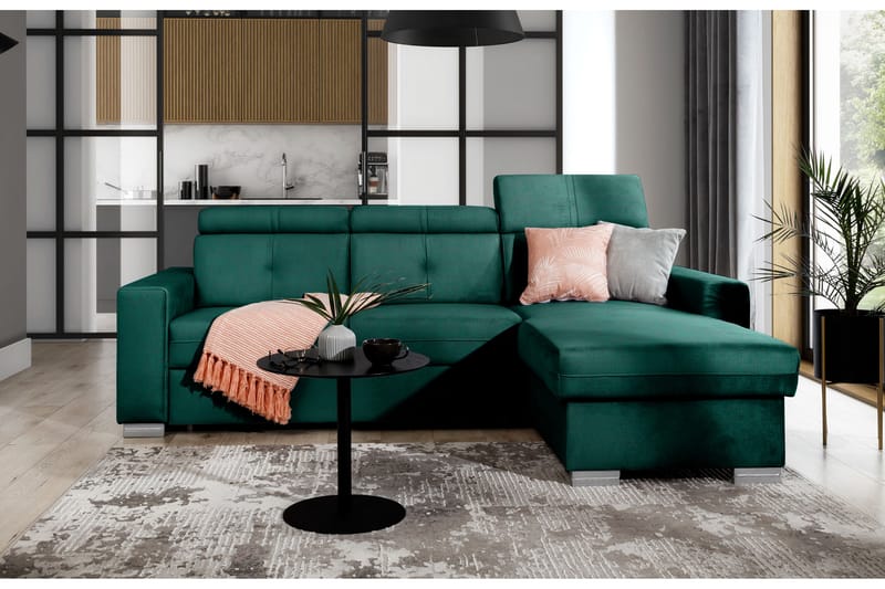 Bäddsoffa m. Divan Hazara med Förvaring 3-sits - Mörkgrön - Möbler - Soffa - Bäddsoffa - Bäddsoffa divan