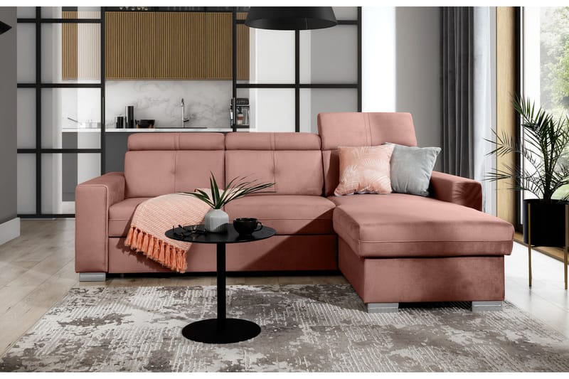 Bäddsoffa m. Divan Hazara med Förvaring 3-sits - Rosa - Bäddsoffa divan