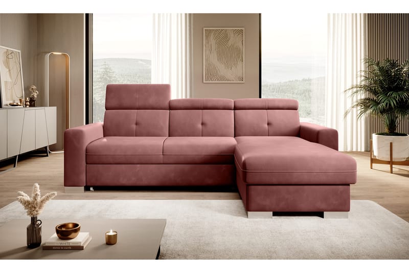 Bäddsoffa m. Divan Hazara med Förvaring 3-sits - Rosa - Möbler - Soffa - Bäddsoffa - Bäddsoffa divan
