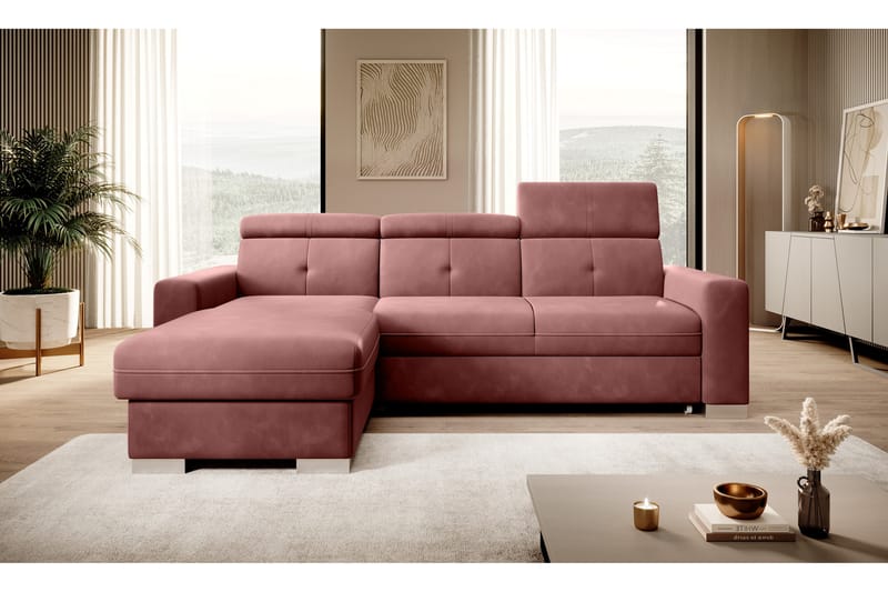 Bäddsoffa m. Divan Hazara med Förvaring 3-sits - Rosa - Möbler - Soffa - Bäddsoffa - Bäddsoffa divan