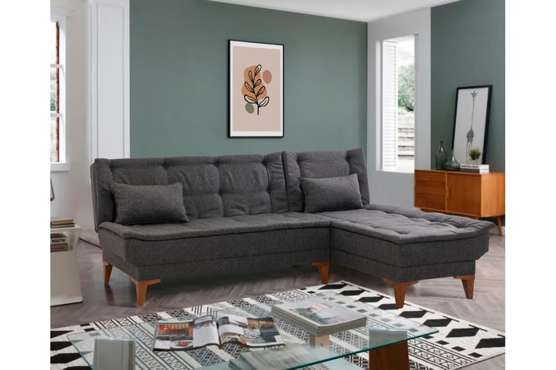 Bäddsoffa m. Divan Longburn 4-sits 107x205 - Antracit - Möbler - Soffa - Bäddsoffa - Bäddsoffa divan
