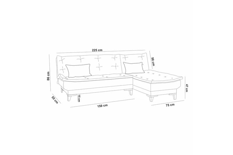 Bäddsoffa m. Divan Longburn 4-sits 107x205 - Antracit - Bäddsoffa divan