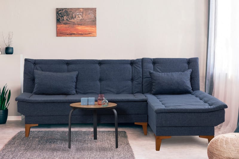 Bäddsoffa m. Divan Longburn 4-sits 107x205 - Mörkblå - Möbler - Soffa - Bäddsoffa - Bäddsoffa divan