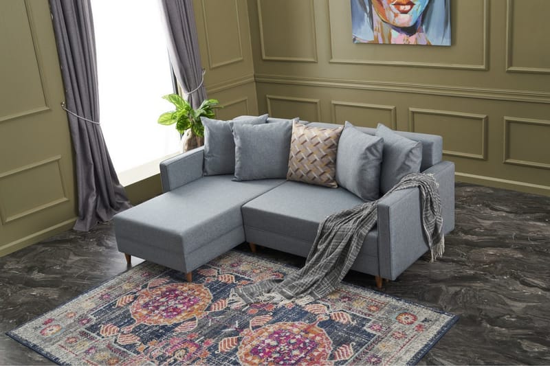 Bäddsoffa m. Divan Makinat 4-sits 192x135 - Blå - Möbler - Soffa - Bäddsoffa - Bäddsoffa divan