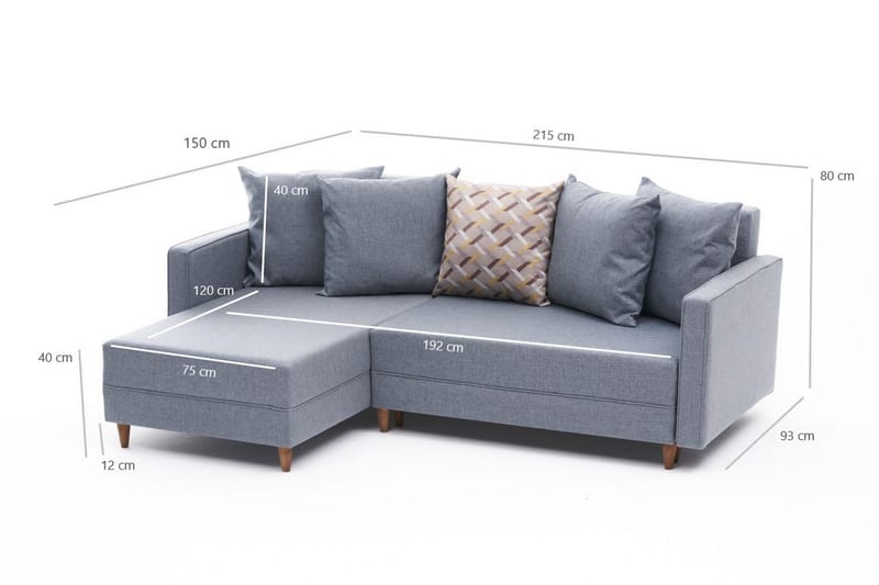 Bäddsoffa m. Divan Makinat 4-sits 192x135 - Blå - Möbler - Soffa - Bäddsoffa - Bäddsoffa divan
