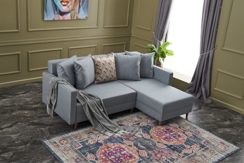 Bäddsoffa m. Divan Makinat 4-sits 192x135 - Blå - Möbler - Soffa - Bäddsoffa - Bäddsoffa divan