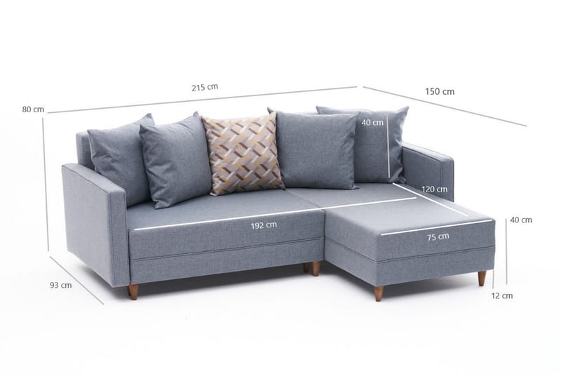 Bäddsoffa m. Divan Makinat 4-sits 192x135 - Blå - Möbler - Soffa - Bäddsoffa - Bäddsoffa divan