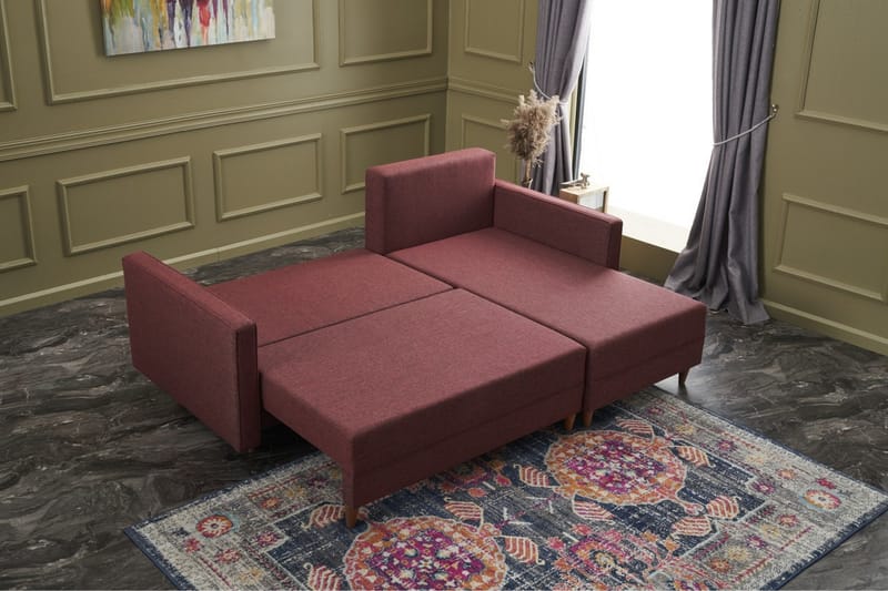 Bäddsoffa m. Divan Makinat 4-sits 192x135 - Röd - Bäddsoffa divan