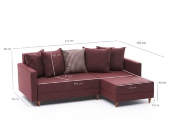 Bäddsoffa m. Divan Makinat 4-sits 192x135 - Röd - Möbler - Soffa - Bäddsoffa - Bäddsoffa divan