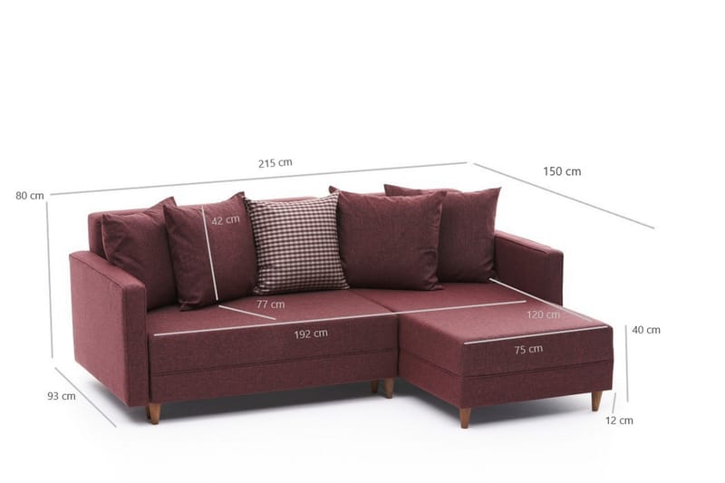Bäddsoffa m. Divan Makinat 4-sits 192x135 - Röd - Möbler - Soffa - Bäddsoffa - Bäddsoffa divan