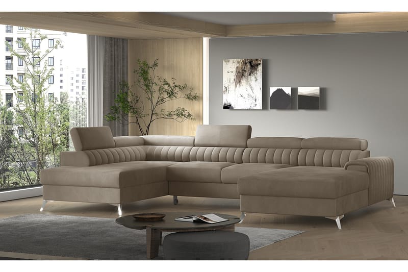Bäddsoffa m. Divan och Schäslong Kamiko med Förvaring - Beige - Möbler - Soffa - Bäddsoffa - Bäddsoffa divan