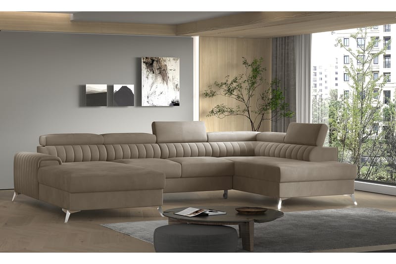 Bäddsoffa m. Divan och Schäslong Kamiko med Förvaring - Beige - Möbler - Soffa - Bäddsoffa - Bäddsoffa divan