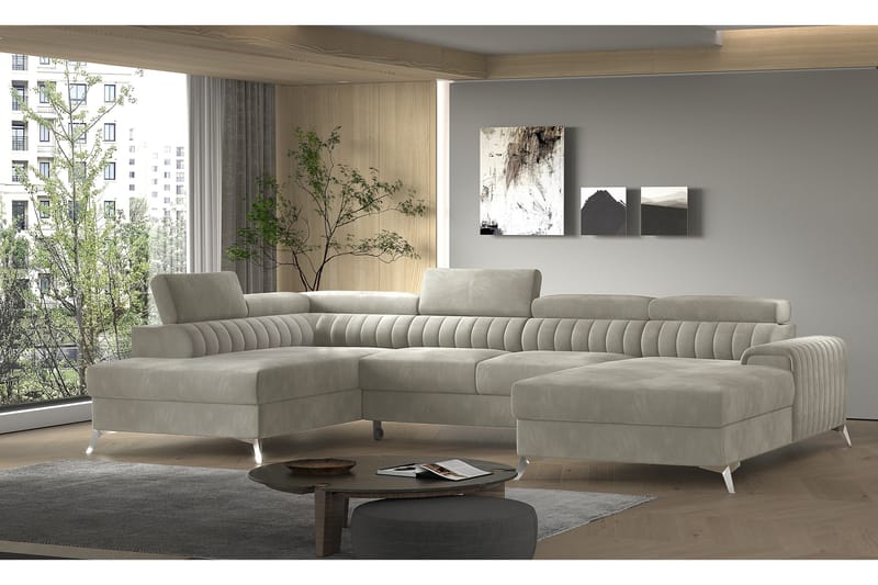 Bäddsoffa m. Divan och Schäslong Kamiko med Förvaring - Beige - Möbler - Soffa - Bäddsoffa - Bäddsoffa divan