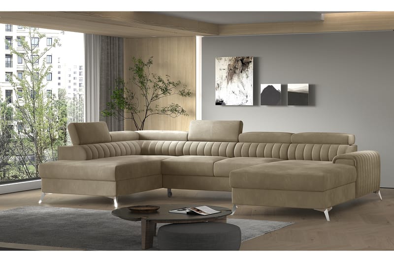 Bäddsoffa m. Divan och Schäslong Kamiko med Förvaring - Beige - Möbler - Soffa - Bäddsoffa - Bäddsoffa divan