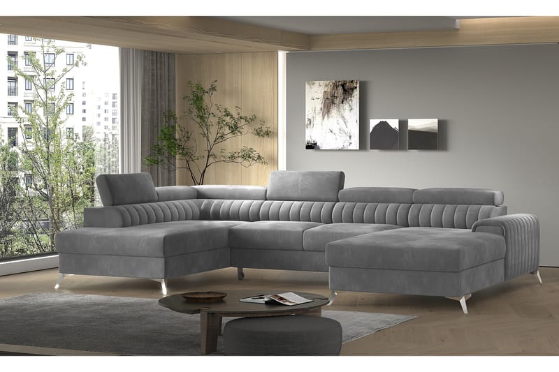 Bäddsoffa m. Divan och Schäslong Kamiko med Förvaring - Grå - Möbler - Soffa - Bäddsoffa - Bäddsoffa divan
