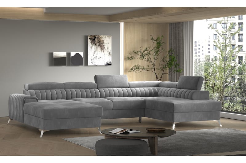 Bäddsoffa m. Divan och Schäslong Kamiko med Förvaring - Grå - Möbler - Soffa - Bäddsoffa - Bäddsoffa divan