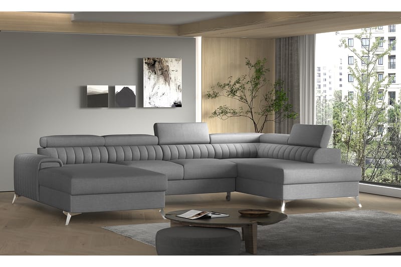 Bäddsoffa m. Divan och Schäslong Kamiko med Förvaring - Grå - Möbler - Soffa - Bäddsoffa - Bäddsoffa divan