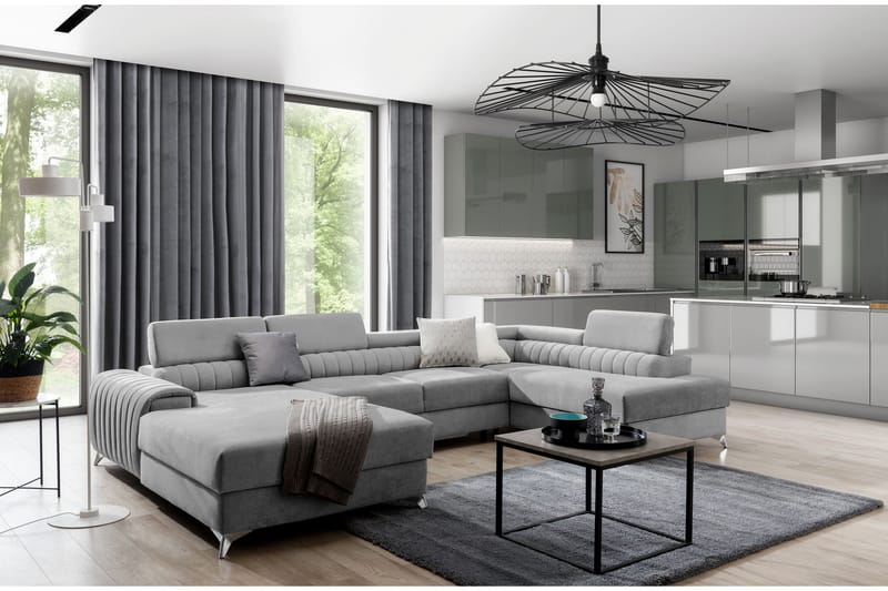 Bäddsoffa m. Divan och Schäslong Kamiko med Förvaring - Grå - Möbler - Soffa - Bäddsoffa - Bäddsoffa divan