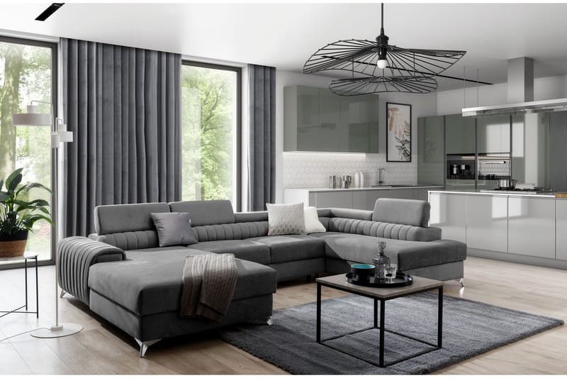 Bäddsoffa m. Divan och Schäslong Kamiko med Förvaring - Grå - Möbler - Soffa - Bäddsoffa - Bäddsoffa divan