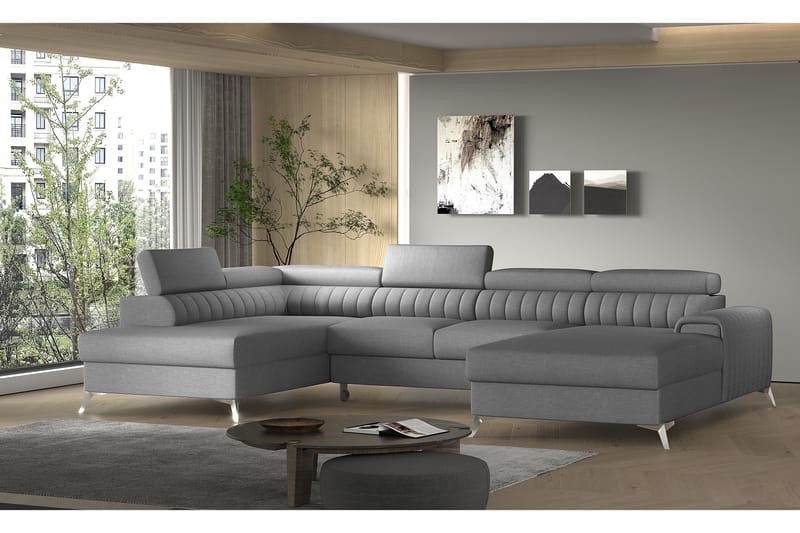 Bäddsoffa m. Divan och Schäslong Kamiko med Förvaring - Grå - Möbler - Soffa - Bäddsoffa - Bäddsoffa divan
