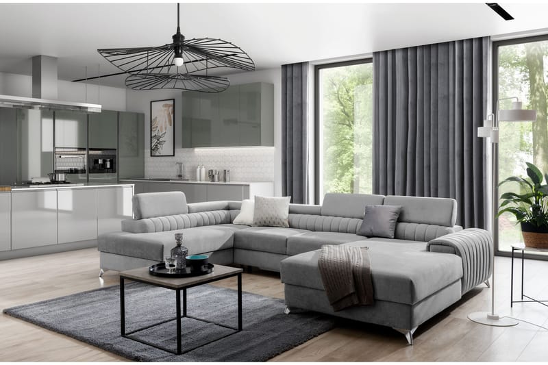 Bäddsoffa m. Divan och Schäslong Kamiko med Förvaring - Grå - Möbler - Soffa - Bäddsoffa - Bäddsoffa divan