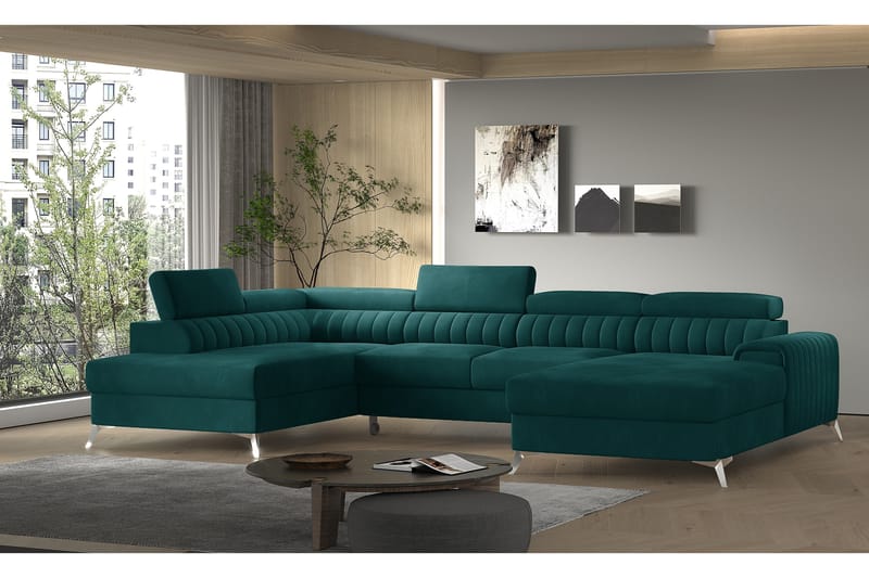 Bäddsoffa m. Divan och Schäslong Kamiko med Förvaring - Grön - Möbler - Soffa - Bäddsoffa - Bäddsoffa divan