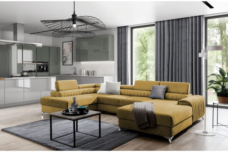 Bäddsoffa m. Divan och Schäslong Kamiko med Förvaring - Gul - Möbler - Soffa - Bäddsoffa - Bäddsoffa divan
