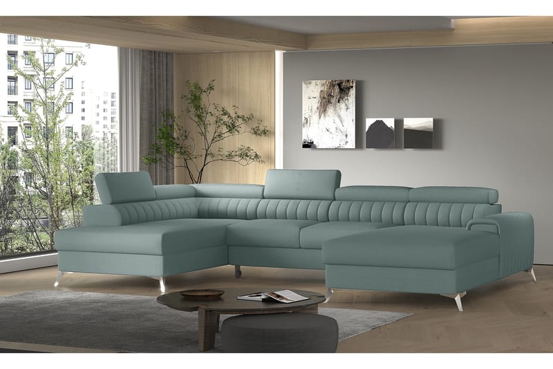 Bäddsoffa m. Divan och Schäslong Kamiko med Förvaring - Ljusblå - Möbler - Soffa - Bäddsoffa - Bäddsoffa divan