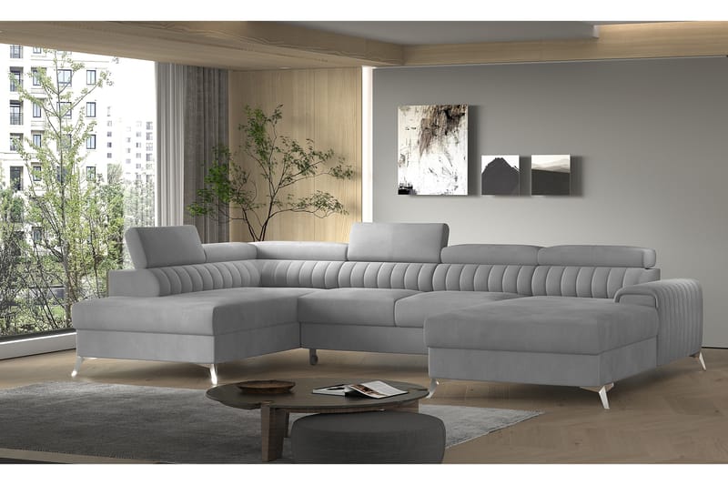 Bäddsoffa m. Divan och Schäslong Kamiko med Förvaring - Ljusgrå - Möbler - Soffa - Bäddsoffa - Bäddsoffa divan
