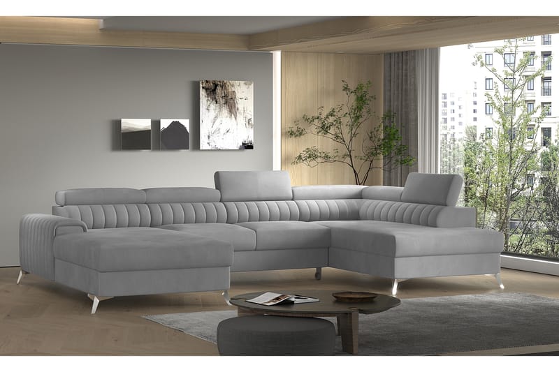 Bäddsoffa m. Divan och Schäslong Kamiko med Förvaring - Ljusgrå - Möbler - Soffa - Bäddsoffa - Bäddsoffa divan