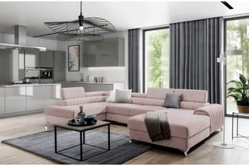 Bäddsoffa m. Divan och Schäslong Kamiko med Förvaring - Ljusrosa - Möbler - Soffa - Bäddsoffa - Bäddsoffa divan