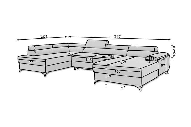 Bäddsoffa m. Divan och Schäslong Kamiko med Förvaring - Ljusrosa - Möbler - Soffa - Bäddsoffa - Bäddsoffa divan
