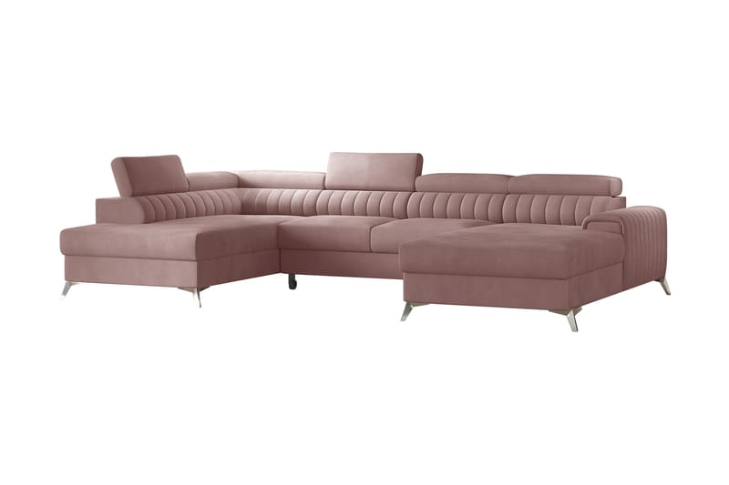 Bäddsoffa m. Divan och Schäslong Kamiko med Förvaring - Rosa - Bäddsoffa divan