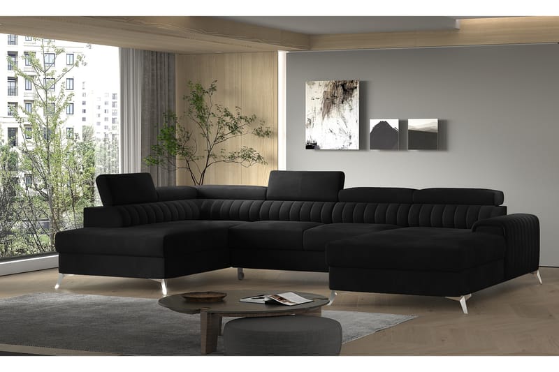 Bäddsoffa m. Divan och Schäslong Kamiko med Förvaring - Svart - Möbler - Soffa - Bäddsoffa - Bäddsoffa divan