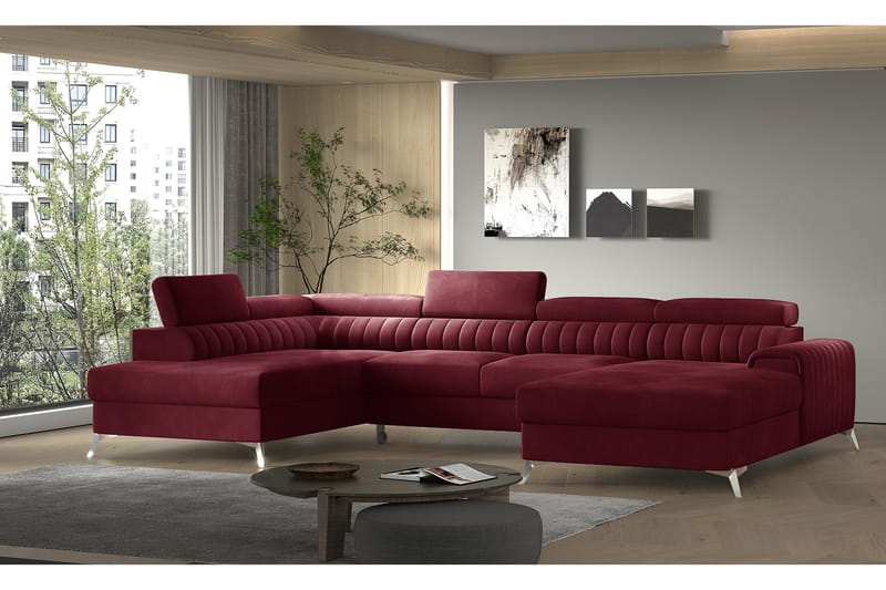 Bäddsoffa m. Divan och Schäslong Kamiko med Förvaring - Vinröd - Möbler - Soffa - Bäddsoffa - Bäddsoffa divan