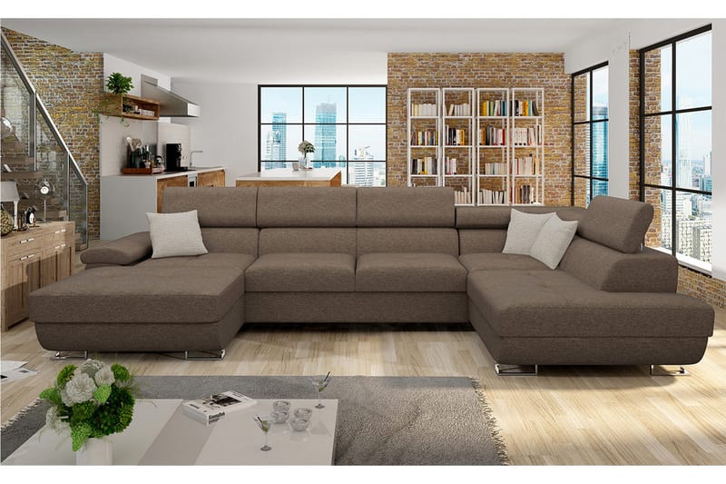 Bäddsoffa m. Divan och Schäslong Oertel Förvaring 4-sits 270 - Brun - Möbler - Soffa - Bäddsoffa - Bäddsoffa divan