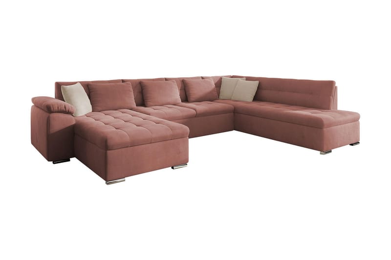 Bäddsoffa m. Divan och Schäslong Sororia 4-sits med Förvarin - Rosa - Bäddsoffa divan