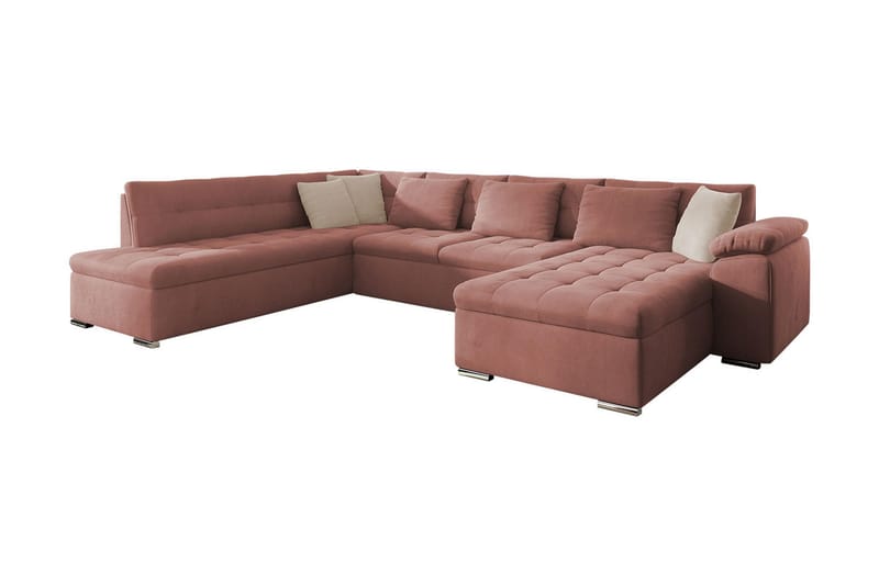 Bäddsoffa m. Divan och Schäslong Sororia 4-sits med Förvarin - Rosa - Bäddsoffa divan