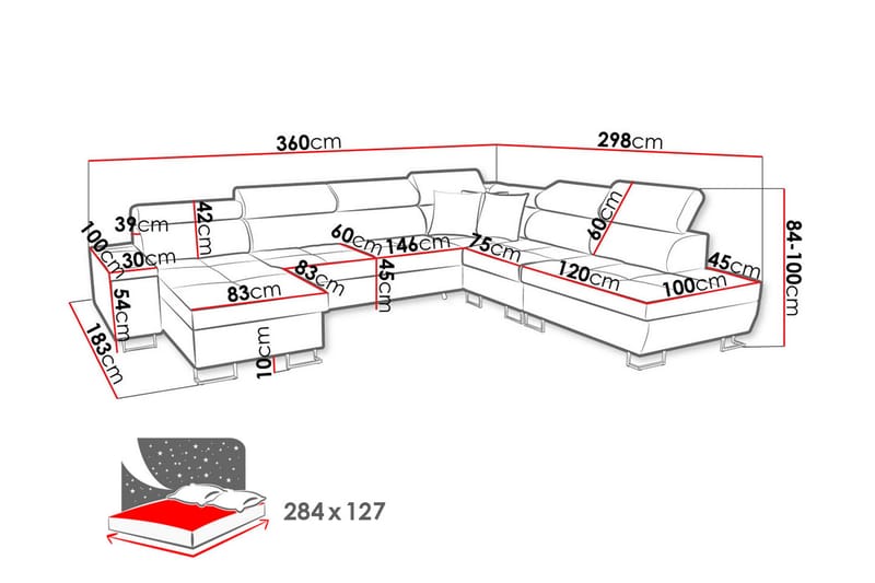 Bäddsoffa m. Divan och Schäslong Torretta - Bäddsoffa divan