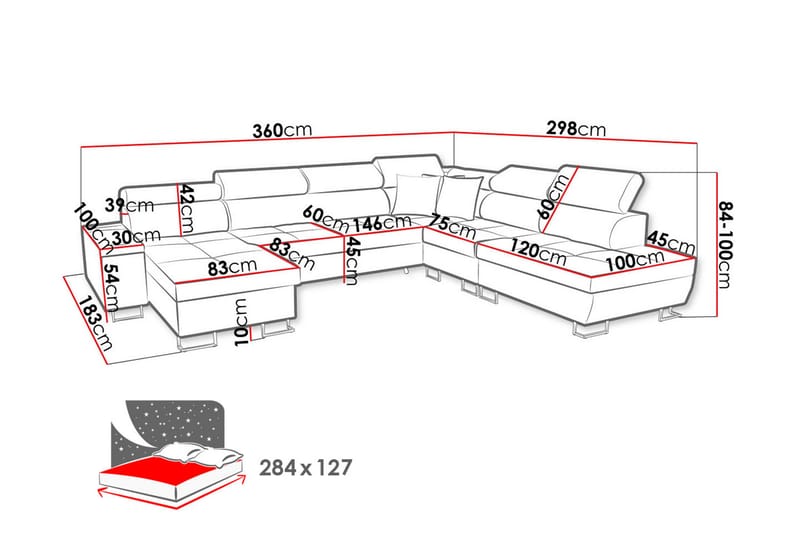 Bäddsoffa m. Divan och Schäslong Torretta - Möbler - Soffa - Bäddsoffa - Bäddsoffa divan
