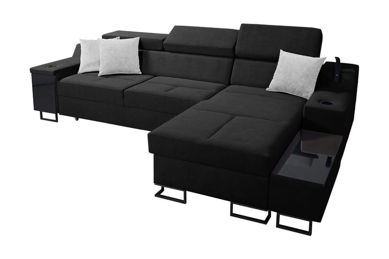 Bäddsoffa m. Divan Tamami Förvaring 3-sits 226x127 - Svart - Bäddsoffa divan