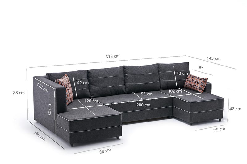 Bäddsoffa m. Divan Windwhistle 4-sits 200x150 - Antracit - Möbler - Soffa - Bäddsoffa - Bäddsoffa divan