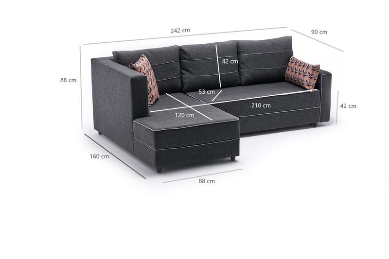 Bäddsoffa m. Divan Windwhistle 4-sits 200x150 - Antracit - Bäddsoffa divan